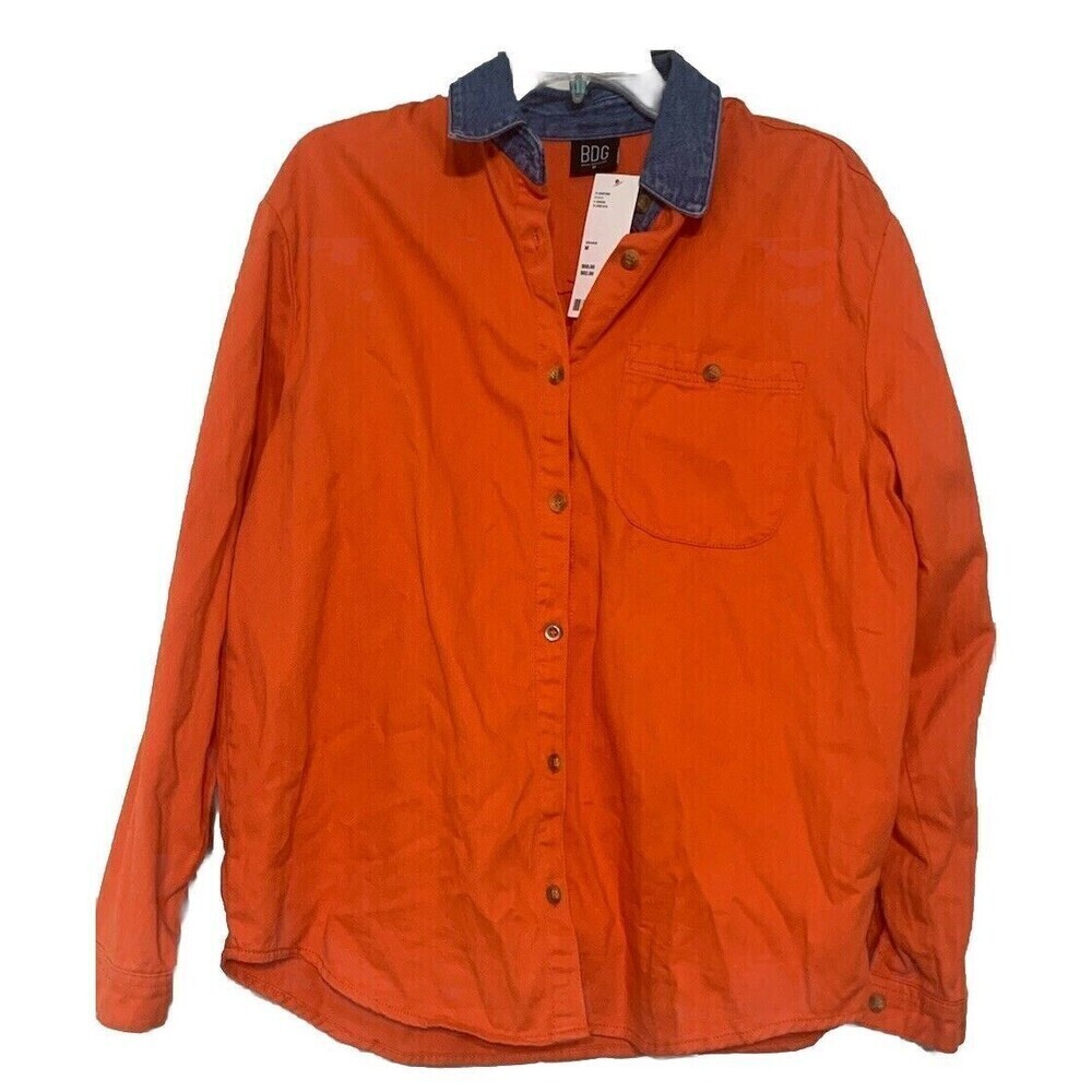 NWT BDG Urban Outfitters Orange And Blue Denim Button Front Shirt Size M (T20)